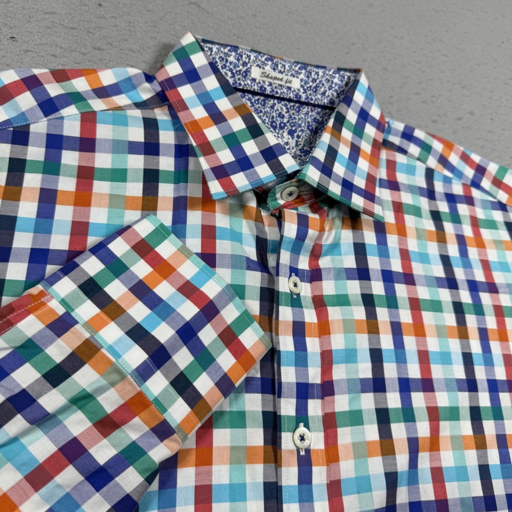 Bugatchi Uomo Mens Shaped Fit Long Sleeve Button Down Rainbow Check Shirt